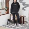 Contrasting Colors Alphabet Embroidered Knit Hoodie Black