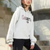 Logo Embroidered Loose Fleece Hoodie White