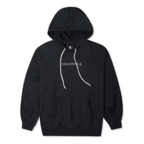 Logo Embroidered Loose Knit Hoodie Black