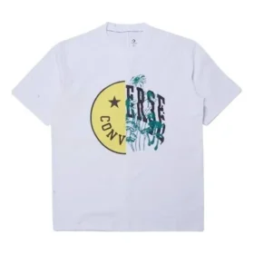 Men”s Converse Smiling Face Printing Breathable Short Sleeve White