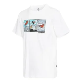 Men”s Converse Solid Color Chest Pattern Printing Round Neck Short Sleeve White