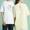 Pattern Printing Sports Round Neck Short Sleeve Light Yellow T-Shirt